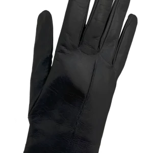 Guanto in vera pelle one stripe da donna nero foderato in lapin