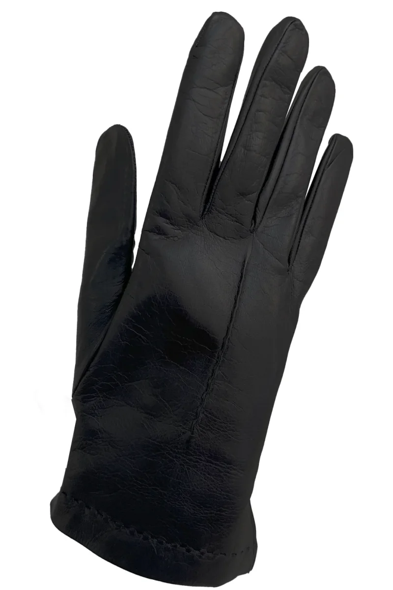 Guanto in vera pelle one stripe da donna nero foderato in lapin