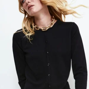 Cardigan Slim in lana merino - NERO