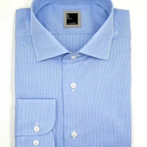 Camicia Microfantasia Slim Fit con Collo Francese - AZZURRO QUADRI