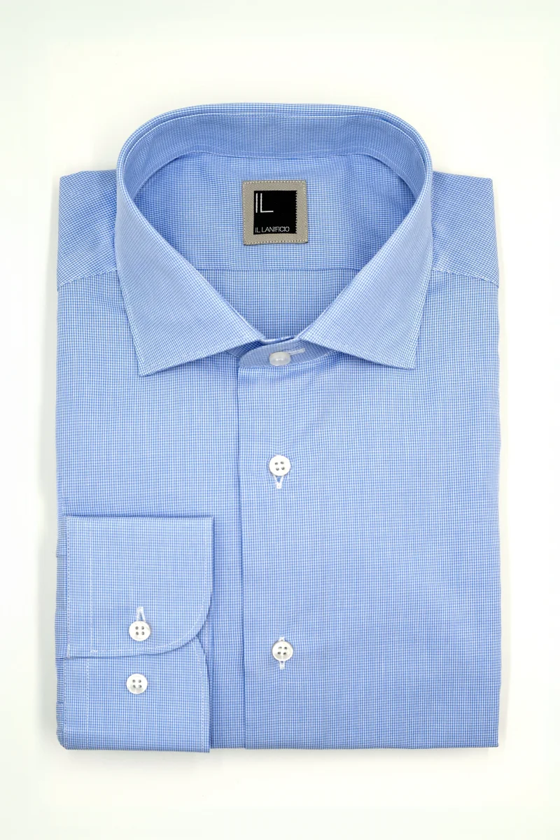 Camicia Microfantasia Slim Fit con Collo Francese - AZZURRO QUADRI - immagine 2